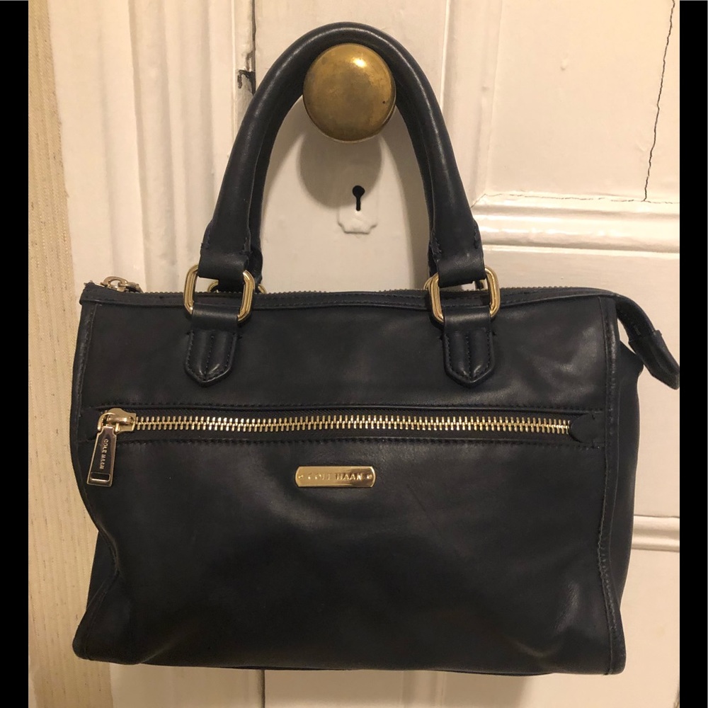 Cole Haan navy leather satchel